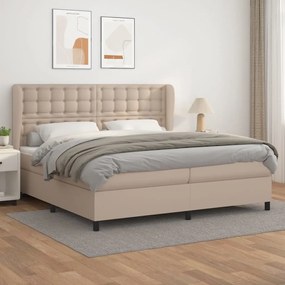 Κρεβάτι Boxspring με Στρώμα Καπουτσίνο 200x200εκ.από Συνθ.Δέρμα - Καφέ