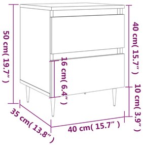 Κομοδίνα Λευκά 2 τεμ. 40 x 35 x 50 εκ. από Επεξεργασμένο Ξύλο - Λευκό