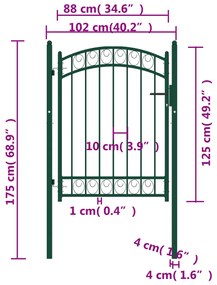 vidaXL Πόρτα Περίφραξης με Αψιδωτή Κορυφή Πράσινη 100x125 εκ. Ατσάλινη