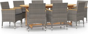 vidaXL Σετ Τραπεζαρίας Κήπου 9 Τεμαχίων Γκρι με Μαξιλάρια