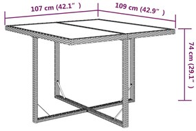 Τραπέζι Κήπου Καφέ 109 x 107 x 74 εκ. Συνθετικό Ρατάν/Γυαλί - Καφέ