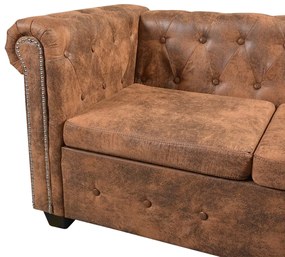 vidaXL Γωνιακός Καναπές Chesterfield 5 Θέσεων Καφέ από Συνθετικό Δέρμα