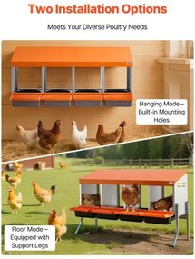 VEVOR Chicken Nesting Boxes, 4 Compartments, with Support Legs, Easy Egg Collection, Galvanized Steel and High-Strength Plastic, Roll Away Nesting Boxes for Chickens and Hens Laying Eggs, Orange
