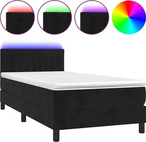 vidaXL Κρεβάτι Boxspring με Στρώμα &amp; LED Μαύρο 90x190 εκ. Βελούδινο