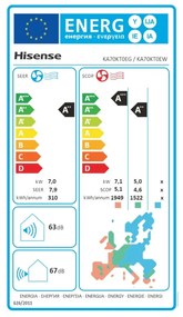 Κλιματιστικό Inverter Hisense Energy SE KA70KT0E, 24000 BTU, A++/A++, Έως 38 m2, Αυτοδιάγνωση, Αθόρυβη λειτουργία, Λευκό