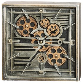 Ρολόι Τετράγωνο 'Quadro' Μοτίβο Γρανάζια Μέταλλο/Συνθετικό Μαύρο/Ασημί 7x27x27cm-05160917