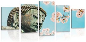 Εικόνα 5 τμημάτων Άγαλμα του Βούδα δίπλα στην κερασιά - 100x50