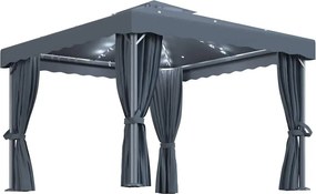VidaXL Κιόσκι με Κουρτίνα και Φωτάκια LED Ανθρακί 3 x 3 μ.