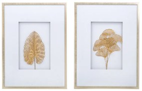 Artekko Botanicial Πίνακας με Φύλλα Ξύλο Γυαλί Χρυσό (60x3x80)cm Σετ/2 Artekko 83434-SA