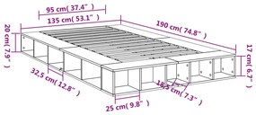 Πλαίσιο Κρεβατιού Γκρι Sonoma 135x190 εκ. Επεξεργασμένο Ξύλο - Γκρι