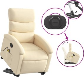 vidaXL Πολυθρόνα Μασάζ Ανακλινόμενη με Ανύψωση Κρεμ Υφασμάτινη