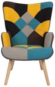 Πολυθρόνα ArteLibre BRIAR Κίτρινο/Μπλε Patchwork Ύφασμα/Ξύλο 73x69x96cm