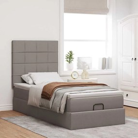vidaXL Οθωμανικό κρεβάτι με στρώμα &amp; LEDs Taupe 90x200 cm ύφασμα