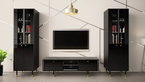 Τραπέζι Tv Merced C100, Μαύρο, Γυαλιστερό μαύρο, Ο αριθμός των θυρών: 2, 160x53x40cm, 34 kg | Epipla1.gr