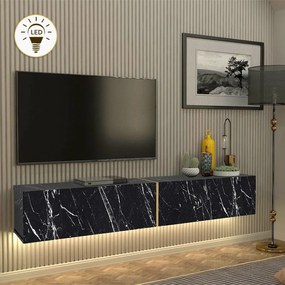 Megapap Έπιπλο Τηλεόρασης Επιτοίχιο Figure Με Led Μαύρο Εφέ Μαρμάρου 181,8x31,7x30εκ.