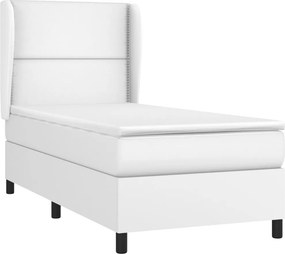 vidaXL Κρεβάτι Boxspring με Στρώμα Λευκό 100x200εκ.από Συνθετικό Δέρμα