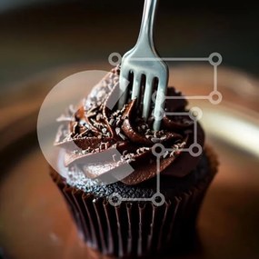 Intra Συλλεκτικό Ξύλινο Παζλ Plywood  4mm - Cupcake σοκολάτας με πιρούνι Σε Ξύλινο Κουτί - Διαστάσεις: 10x10 cm – 25 κομμάτια