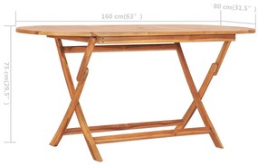 vidaXL Τραπέζι Κήπου Πτυσσόμενο 160 x 80 x 75 εκ. από Μασίφ Ξύλο Teak