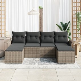 vidaXL 6 Τεμαχίων Σετ Καναπέ Κήπου με Μαξιλάρια Γκρι Πολυ Ρατάν