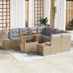 vidaXL Σετ 9 Τεμαχίων Καναπέ Κήπου με Μαξιλάρια Μπεζ Πολυ Ρατάν