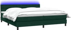 vidaXL Κρεβάτι Boxspring με Στρώμα &amp; LED σκούρο πράσινο 180x220cm Βελούδινο