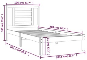 Πλαίσιο Κρεβατιού Μαύρο 100 x 200 εκ. από Μασίφ Ξύλο Πεύκου - Μαύρο