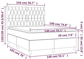 Κρεβάτι Boxspring με Στρώμα Σκούρο Γκρι 140x190 εκ. Υφασμάτινο - Γκρι