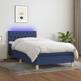 ΚΡΕΒΑΤΙ BOXSPRING ΜΕ ΣΤΡΩΜΑ &amp; LED ΜΠΛΕ 90X190 ΕΚ. ΥΦΑΣΜΑΤΙΝΟ 3133923