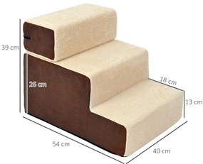 PawHut Σκαλοπάτια για Κατοικίδια Σκαλοπάτια Σκύλου Σκαλοπάτια Γάτας 3 Σκαλοπάτια για Γάτες και Σκύλους Βελούδο Μπεζ 54 x 40 x 39cm