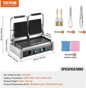 VEVOR Commercial Panini Press Grill Electric Sandwich Maker Plate 485x230mm