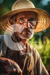 Intra Συλλεκτικό Ξύλινο Παζλ Plywood 4mm - Σοβαρός ηλικιωμένος με σκαπάνη σε χωράφι Σε Ξύλινο Κουτί - Διαστάσεις Puzzle: 10x10 cm – 25 κομμάτια