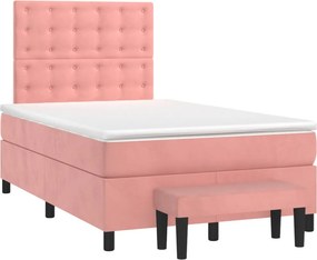 vidaXL Κρεβάτι Boxspring με Στρώμα Ροζ 120x200 εκ. Βελούδινο