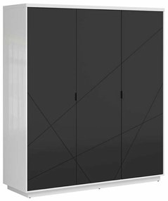 Ντουλάπα Boston CE116, Μαύρο ματ, Γυαλιστερό λευκό, 200.5x180x56.5cm, Πόρτες ντουλάπας: Με μεντεσέδες