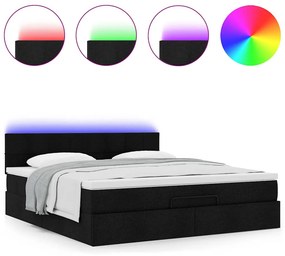 vidaXL Οθωμανικό κρεβάτι με στρώμα &amp; LEDs Μαύρο ύφασμα 160x200cm