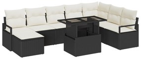 vidaXL Σετ 9 Τεμαχίων Καναπέ Κήπου με Μαξιλάρια Μαύρο Πολυ Ρατάν