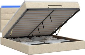 vidaXL Κρεβάτι Ottoman με Στρώμα και LED Κρεμ 140 x 190 cm Ύφασμα
