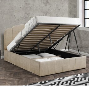 Κρεβάτι διπλό Tatiana pakoworld ύφασμα μπεζ με αποθηκευτικό χώρο 160x200εκ - Ύφασμα - 234-000002