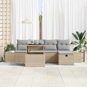 vidaXL Σετ Καναπέ Κήπου 7 pcs Μπεζ Πολυ ράταν