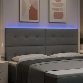 vidaXL LED Κεφαλάρι με φώτα λωρίδας LED Ανοιχτό γκρι 200 cm ύφασμα