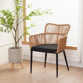 Καρέκλα - Πολυθρόνα Naoki pe rattan - metal σε Φυσικό με μαύρα πόδια/μαξιλάρι 59x62.5x78 εκ. 59x62.5x78 εκ.