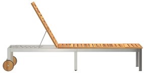 vidaXL Ξαπλώστρα με Τροχούς 207 x 58 x 35 εκ από Μασίφ Ξύλο Ακακίας και Ατσάλι