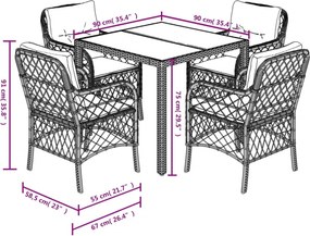 vidaXL Σετ Τραπεζαρίας Κήπου 5 Τεμαχίων Μαύρο Συνθ. Ρατάν με Μαξιλάρια