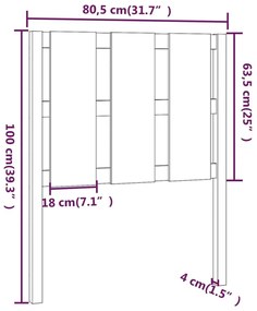 Κεφαλάρι Κρεβατιού Μαύρο 80,5x4x100 εκ. από Μασίφ Ξύλο Πεύκου - Μαύρο