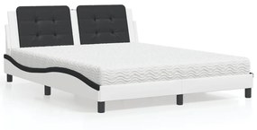 Κρεβάτι με Στρώμα Μαύρο/Λευκό 160x200 εκ. από Συνθετικό Δέρμα - Λευκό