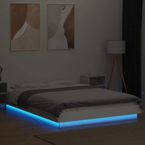 vidaXL Πλαίσιο Κρεβατιού με LED Λευκό 135x190 εκ Επεξεργ. Ξύλο