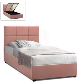 Κρεβάτι Kingston  βελούδινο με αποθηκευτικό χώρο χρώμα melon pink 100x200εκ. -