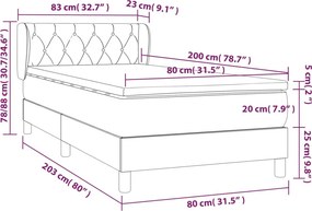 vidaXL Κρεβάτι Boxspring με Στρώμα Μαύρο 80 x 200 εκ. Υφασμάτινο