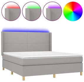 vidaXL Κρεβάτι Boxspring με Στρώμα &amp; LED Αν.Γκρι 180x200εκ. Υφασμάτινο