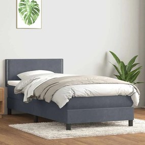 Box Spring Κρεβάτι με στρώμα Σκούρο γκρι 100x220 εκ. Βελούδινο