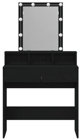 vidaXL Τουαλέτα με Καθρέφτη & LED Φώτα Μαύρο Δρυς Επεξεργασμένου Ξύλου